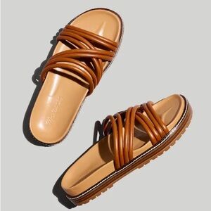 Madewell Charley Strappy Slide Sandal Brown Leather Size 7.5 Platform